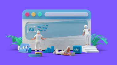Web UI UX Tasarım Takım Çalışması konsepti 3 boyutlu illüstrasyon. Takım İnsanları Web Sitesi Oluşturuyor Kullanıcı Arayüzü Öngörünümü