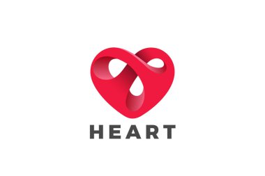 Heart Love Logo tasarım vektör şablonu. Sevgililer Günü Romantik Yardım Vakfı Bağışçısı Logotype konsept ikonu.