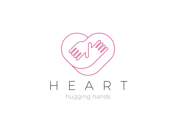 Heart Love Hugs Logo Hugging Hands Design Vector Template Linear — Stockový vektor