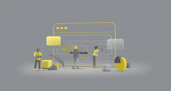 Web Browser Design Teamwork Concept Ilustração Team People Building Criando — Fotografia de Stock