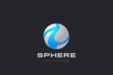 Sphere Logo soyut tasarımı 3D teknoloji Hitech bilim kurgu tarzı. Sanal Gerçeklik Yapay Zeka Logosu konsept simgesi.