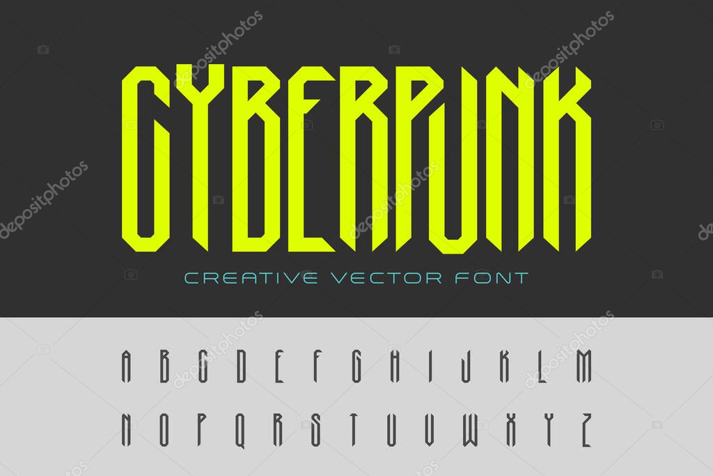 Technology Cyberpunk Font design vector. Hi-tech Cyber Robot Digital Virtual Reality  Artificial intelligence Futuristic style Typeface Typography Letters and Numbers.