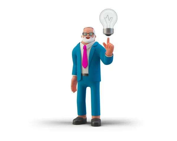 Businessman Holding Lamp Got Idea Isolé Sur Fond Blanc Illustration — Photo