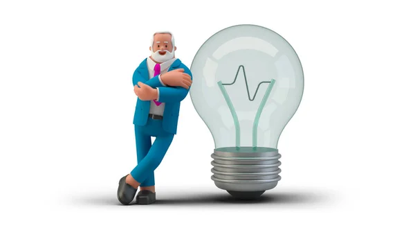 Businessman Standing Lamp Got Idea Isolato Sfondo Bianco Illustrazione Collezione — Foto Stock