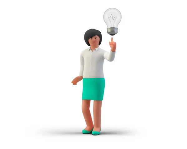 Businesswoman Holding Lamp Got Idea Isolato Sfondo Bianco Illustrazione Collezione — Foto Stock
