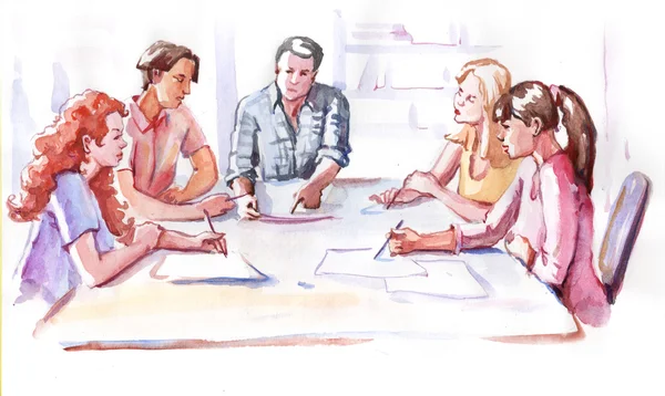 Watercolor paining business people — Stock Photo, Image