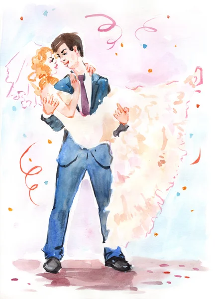 Watercolor hand drawn  wedding couple.