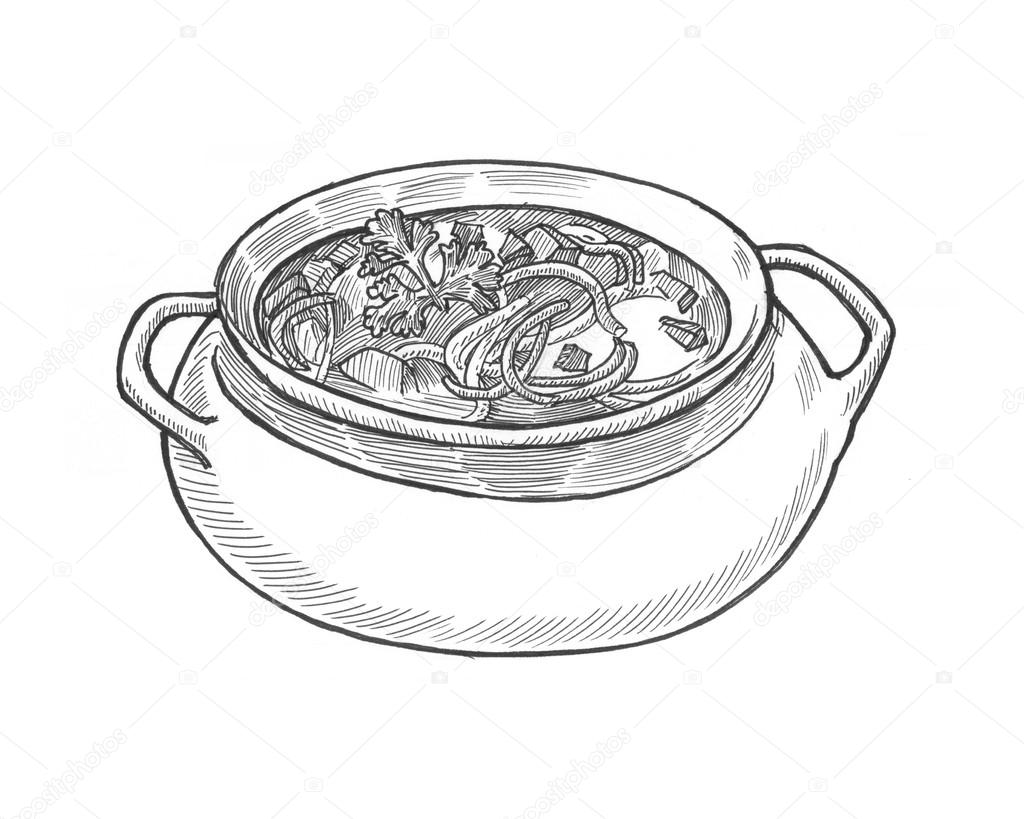 Pot with soup drawing, illustration, vector on white background Stock  Vector Image & Art - Alamy