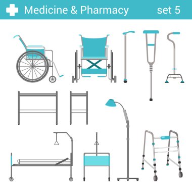 medical disabled equipment icon set. clipart