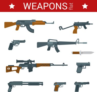Düz tasarım silah Icon set.