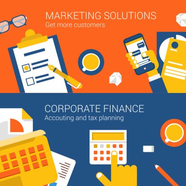 Marketing solutions flat icons set