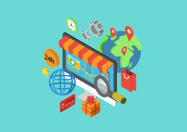 Çevrimiçi Alışveriş Isometric Kavramı