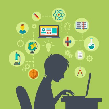 school boy silhouette with laptop