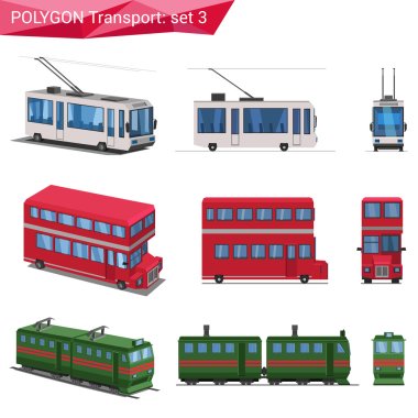 Polygonal style vehicles icons clipart