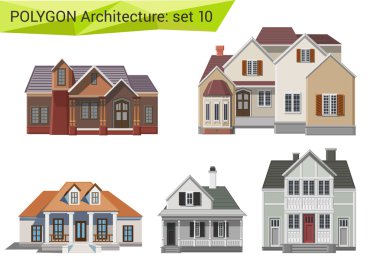 Polygonal style houses and buildings set.