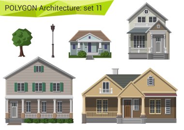 Polygonal style houses and buildings set.