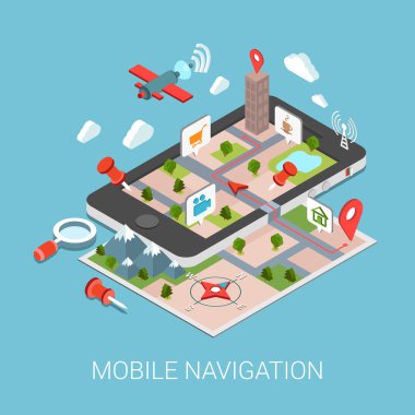 Düz izometrik mobil navigasyon
