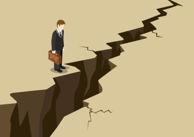Businessman stand before ground crack