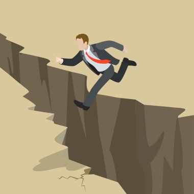 Businessman jump over earth ground