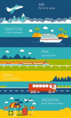 Seyahat taşıma düz afiş kümesi