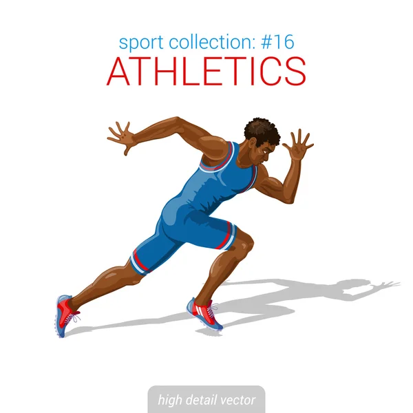 Biegacz czarny człowiek lekkoatleta sprinter. — Wektor stockowy