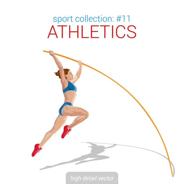 Mujer atleta polo salto . — Vector de stock