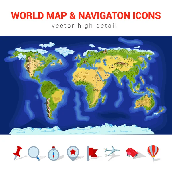 Carte du monde ensemble icône de navigation . — Image vectorielle