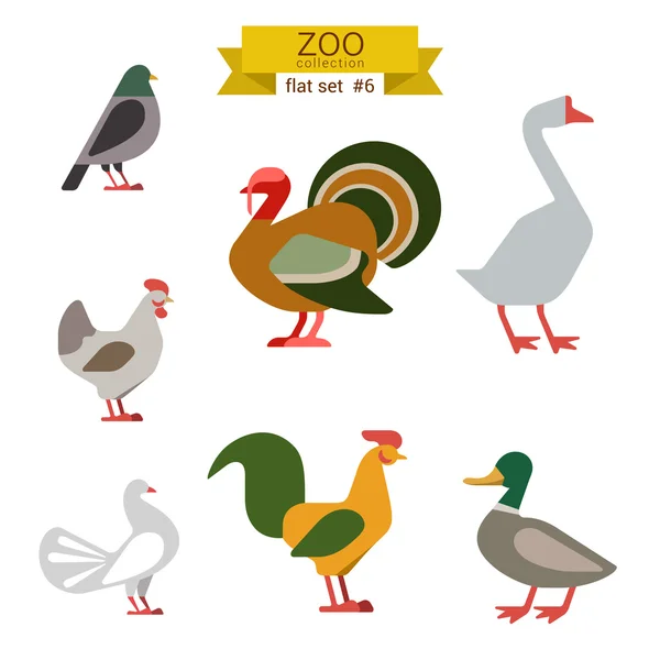 Juego de iconos de aves de diseño plano . — Vector de stock