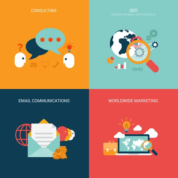 Conjunto de iconos de consultoría seo moderno — Vector de stock