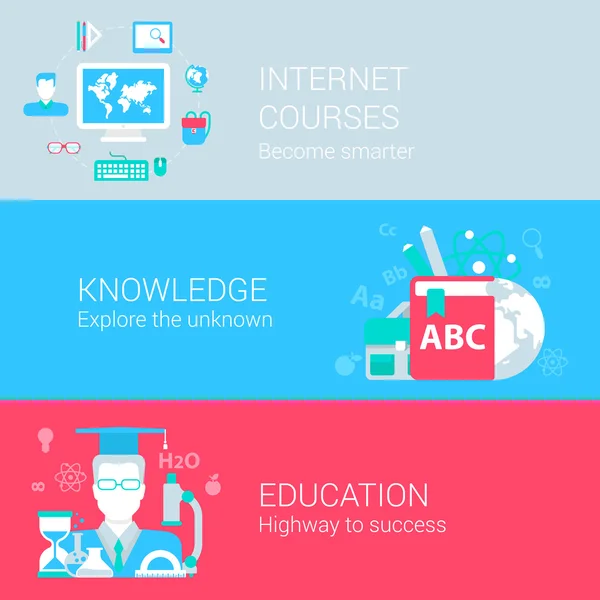 Iconos planos de concepto de educación en línea — Vector de stock
