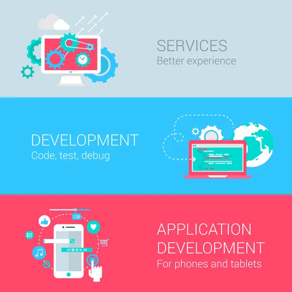 Conjunto de ícones planos de desenvolvimento de aplicação —  Vetores de Stock