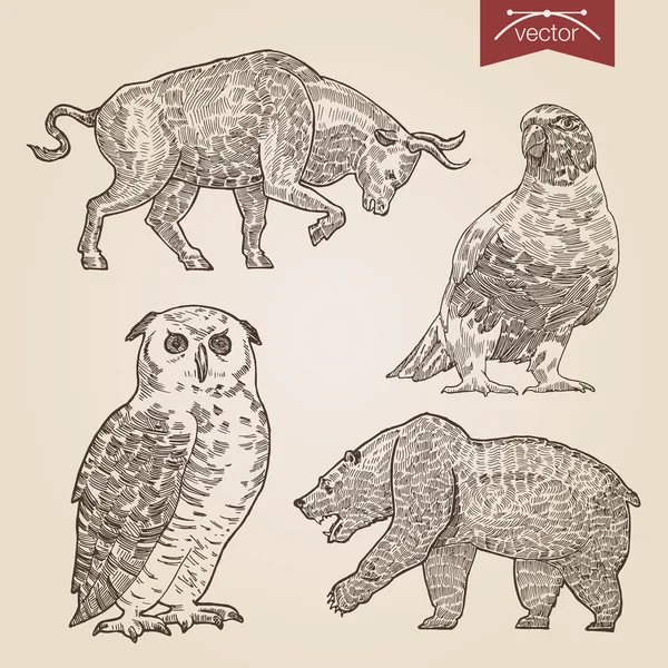 Vintage lineart illustration animals set. — Wektor stockowy