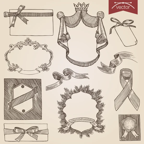 Vintage ribbons, labels and frames set. — Stock vektor