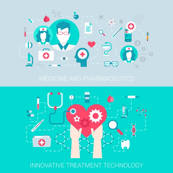 Medicina farmacêutica conjunto de ícones planos —  Vetores de Stock