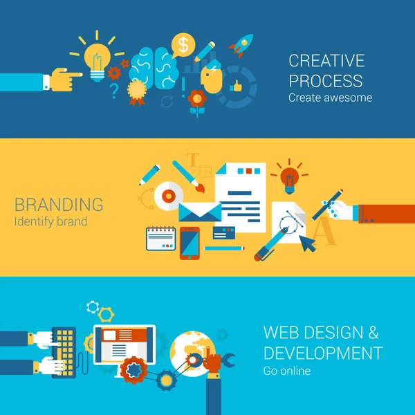 Proses kreatif, branding, desain dan pengembangan - Stok Vektor
