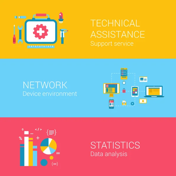 Icônes ensemble de réseau d'assistance technique — Image vectorielle