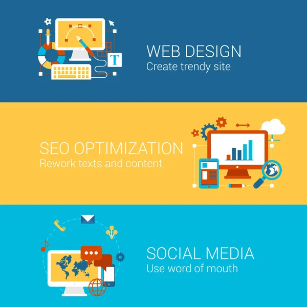 Diseño web SEO iconos de redes sociales — Vector de stock