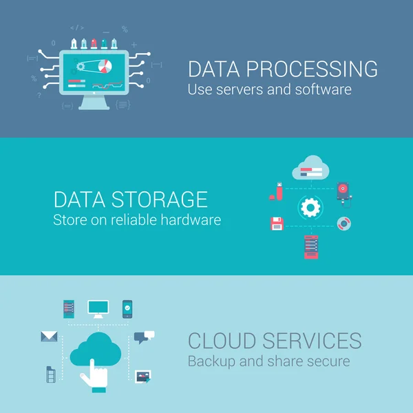 Verwerking van de opslag van gegevens van de dienst van wolk — Stockvector