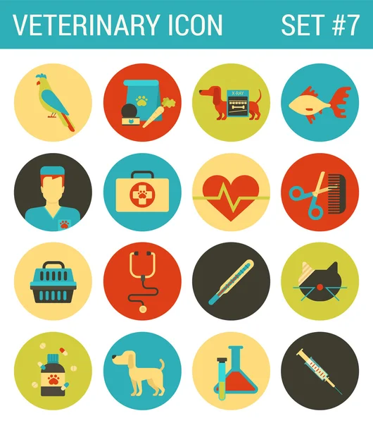 Conjunto de iconos planos de medicina veterinaria — Vector de stock