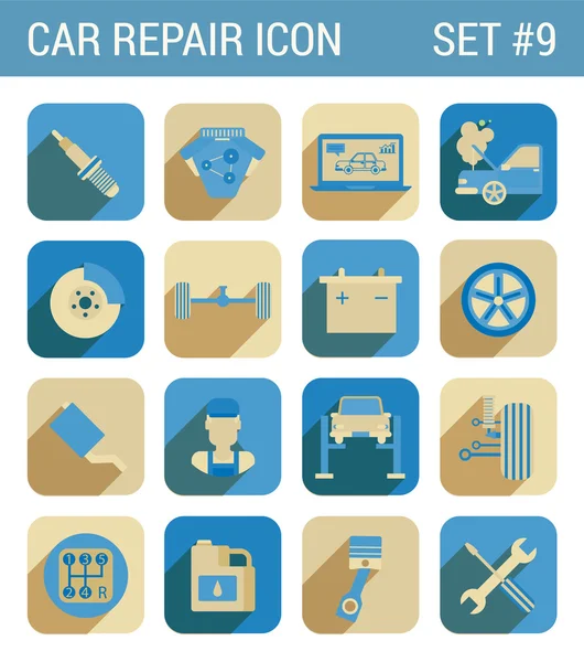 Servicio de reparación de coches iconos planos — Vector de stock