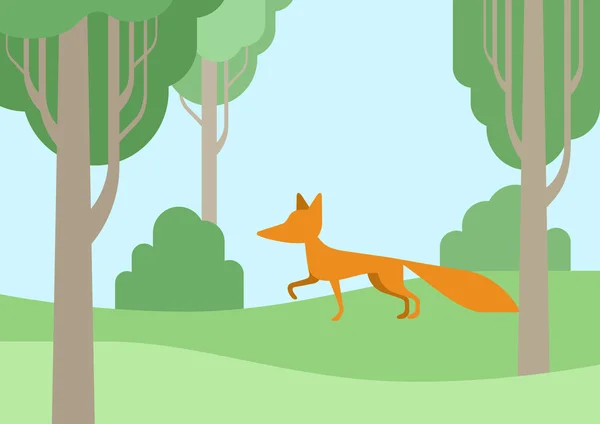 Fox en el bosque, diseño plano — Archivo Imágenes Vectoriales