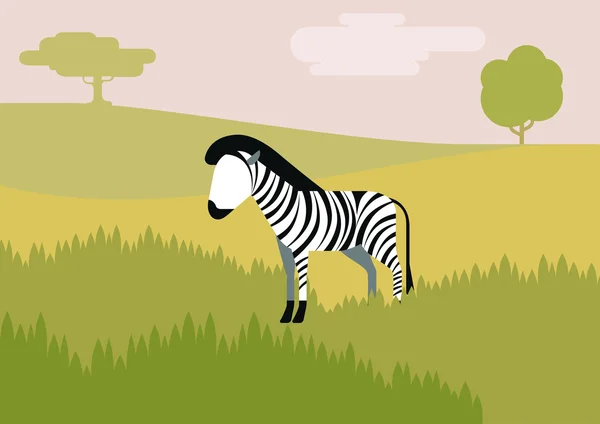 Zebra w sawannowy Płaska konstrukcja — Wektor stockowy