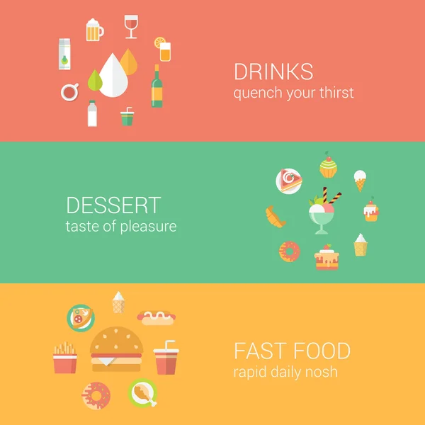 Essen und Trinken Flat Icons Set — Stockvektor