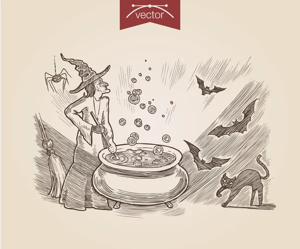 Halloween witch cooking poison — Wektor stockowy