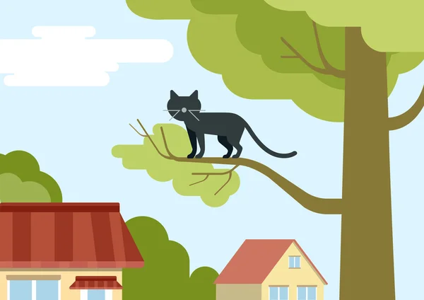 Chat sur branche d'arbre dans la rue — Image vectorielle