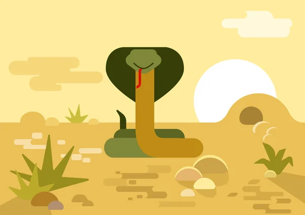 Cobra serpiente en diseño plano desierto — Vector de stock