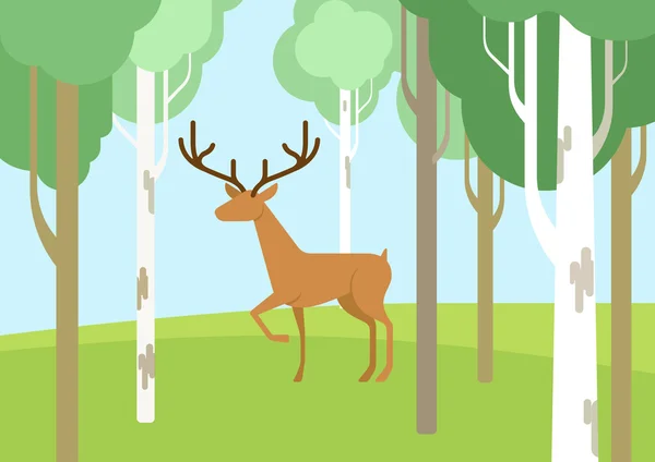 桦木林鹿平面设计 — 图库矢量图片
