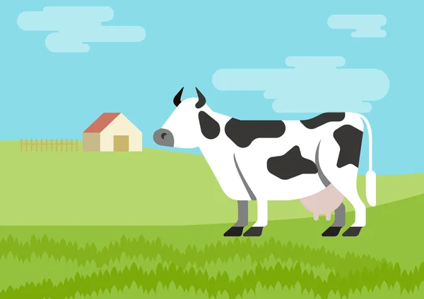 Vaca en el hábitat de la granja fondo — Vector de stock