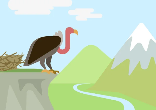 Griffin prédateur du vautour sur la roche près du nid — Image vectorielle