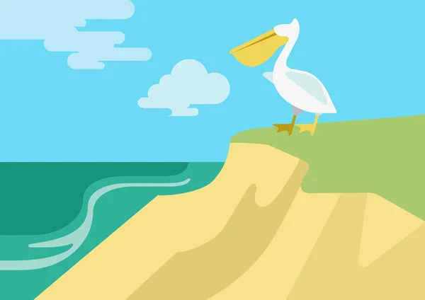 Pelican on the beach of river bank — Stock Vector